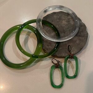 Recycled Jameson skyy vodka glass earrings and bangle lot seaglass green